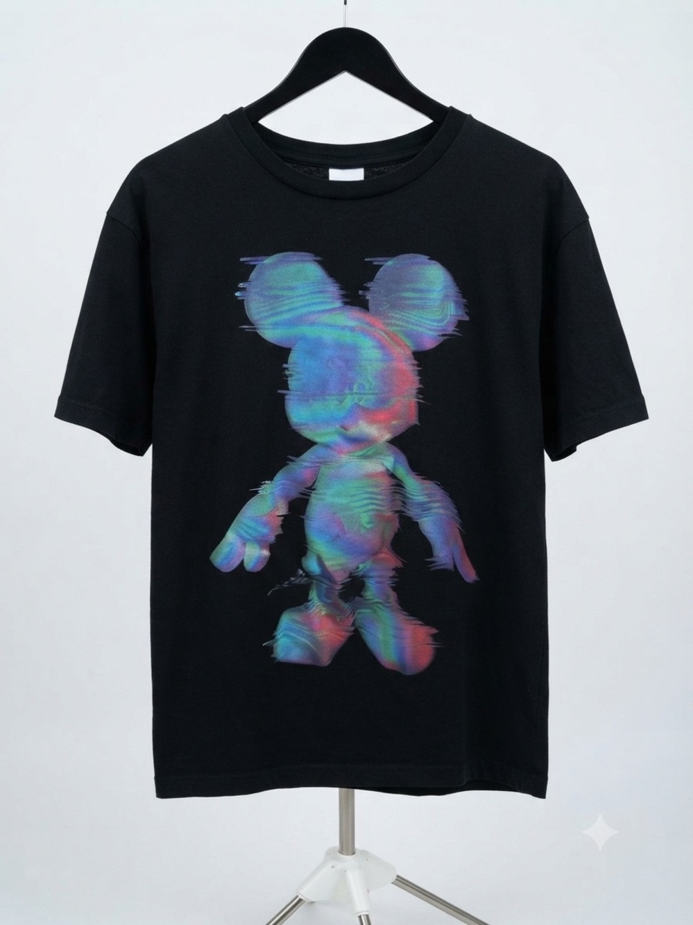 Zara Disney Black Tee with Iridescent Mickey Silhouette